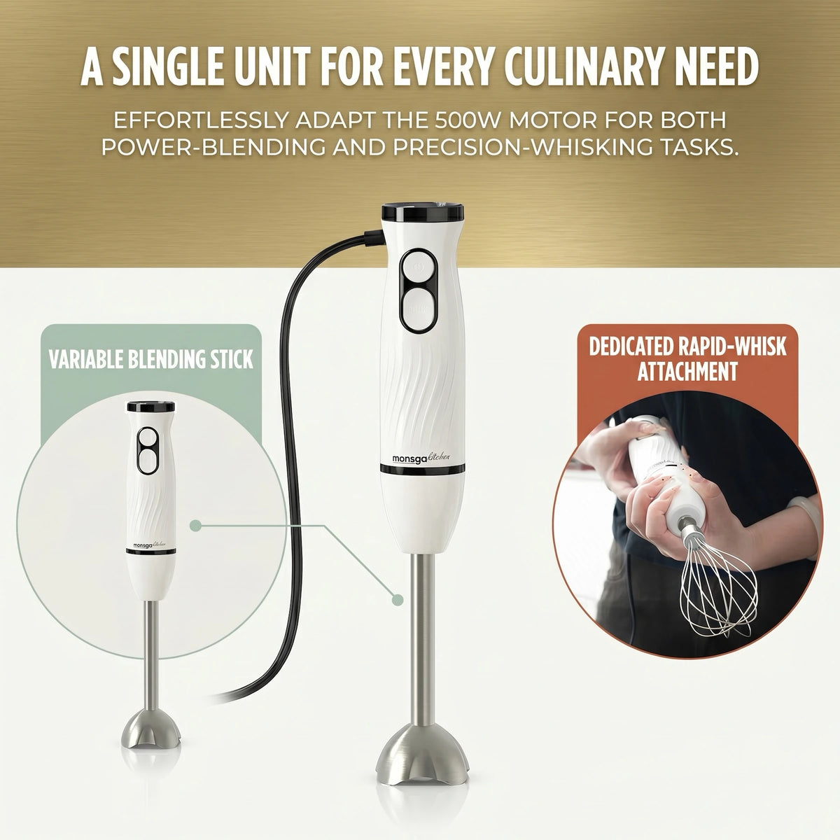 MONSGA 4 In 1 Electric Immersion Hand Blender With Accessories