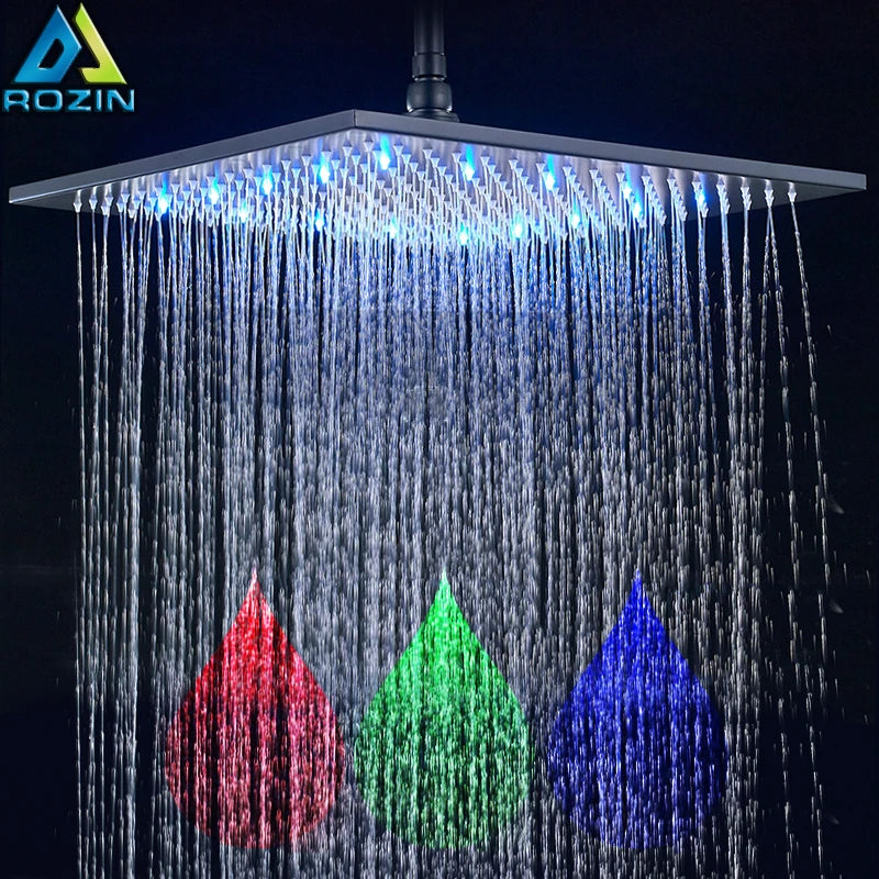 Rozin Brass Square LED Rainfall Shower Head Fixture