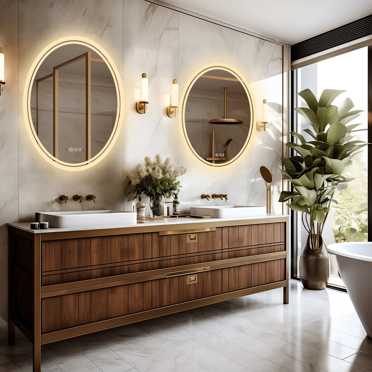 Round LED Backlit Bathroom Mirror With Dimmable Anti Fog Lighting
