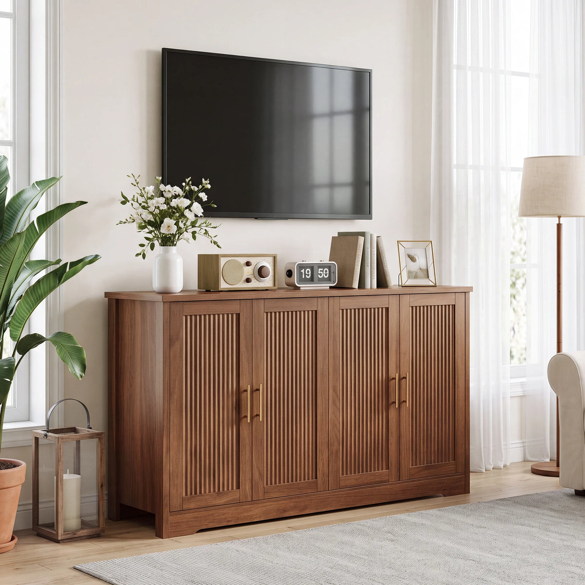 GiggleZone Fluted Sideboard Buffet Cabinet for Dining Room Storage