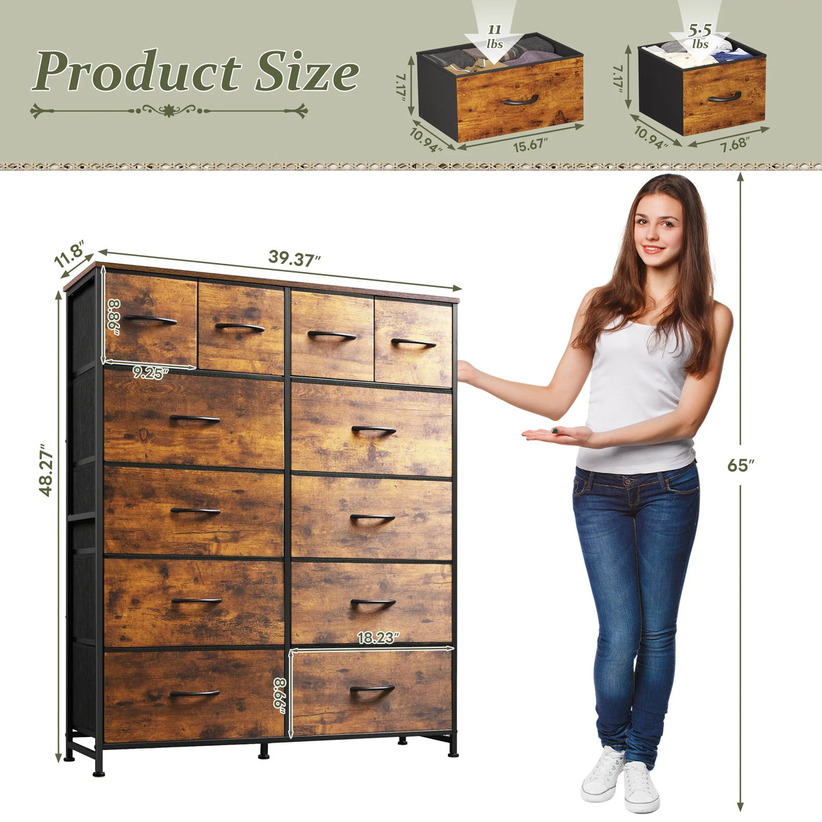 MCQ Fabric Drawer Storage Cabinet With Steel Frame And Wood Top