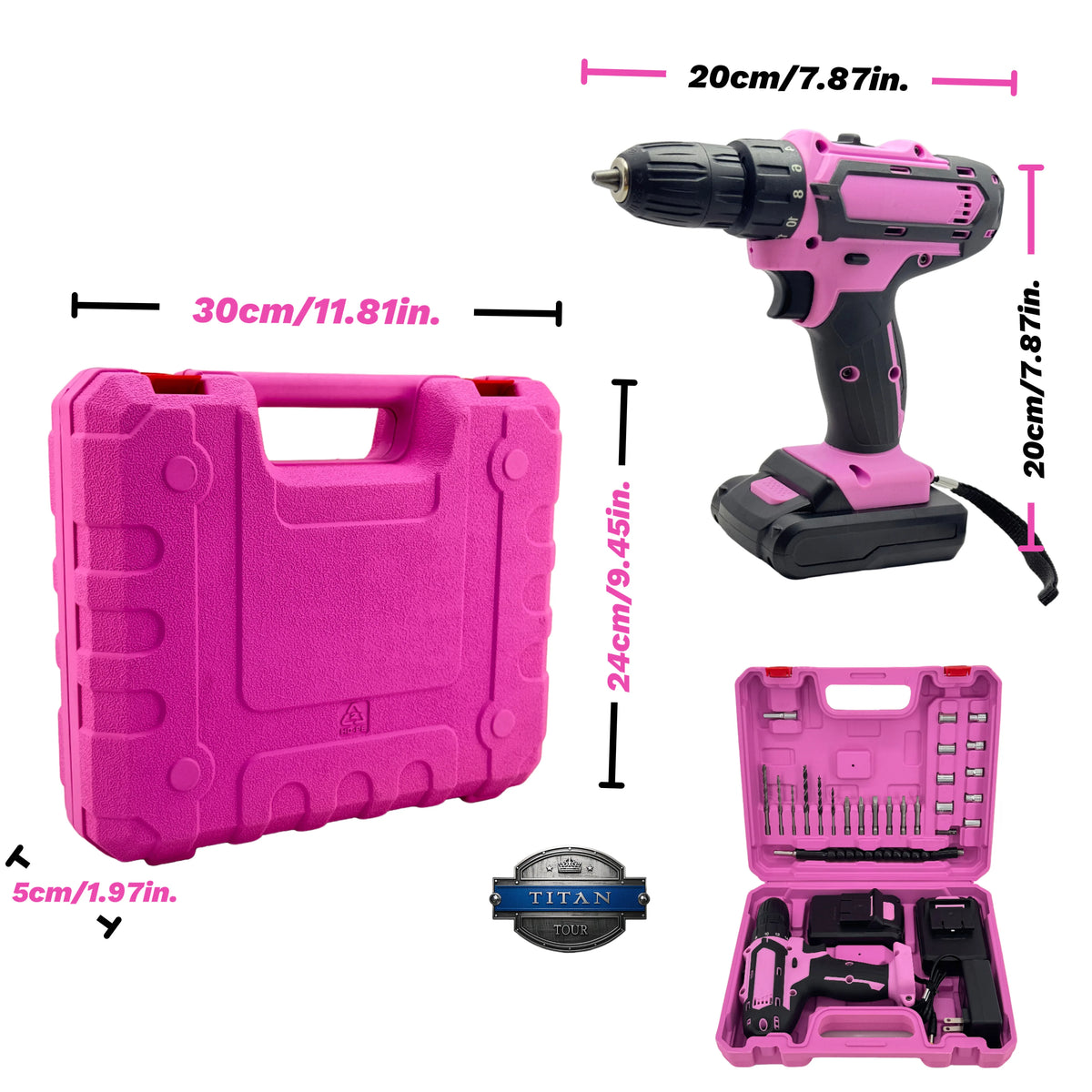24-Piece Set Brushless Industrial Drill Kit 21V Dual Lithium (2×1200mAh) 18+1 Precision Torque 10mm Metal Lock Chuck for Steel S