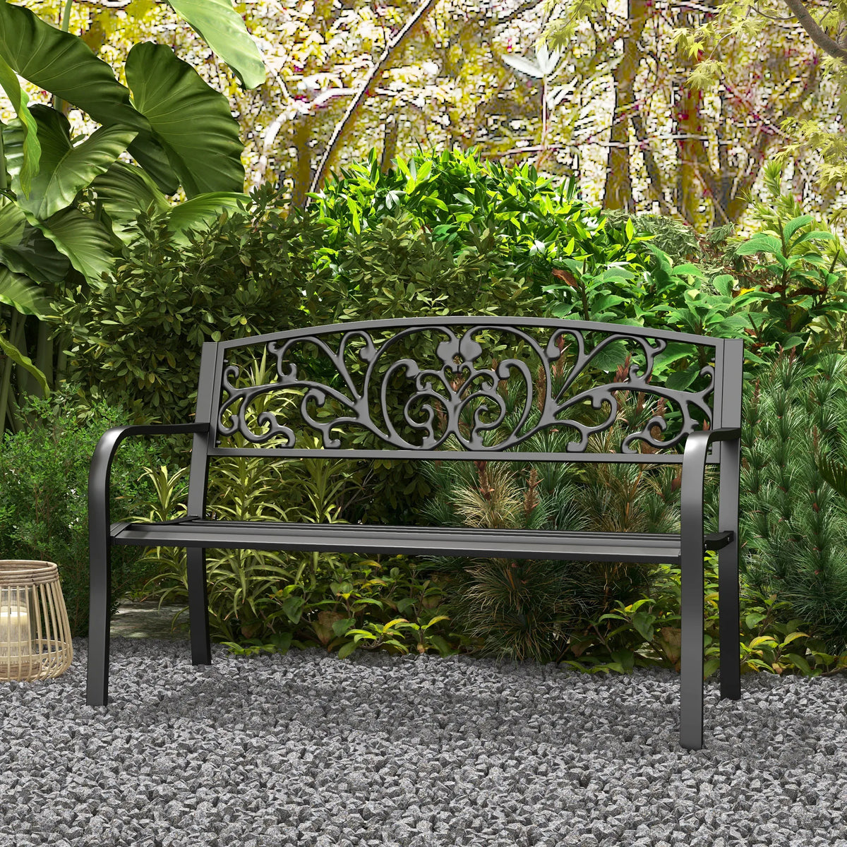 Patio Park Garden Bench Porch Path Chair Outdoor Lawn Garden Black 2 Seat