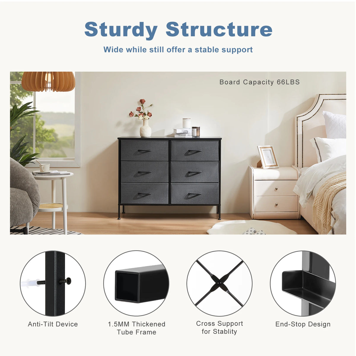 JHK Six Drawer Fabric Storage Nightstand For Bedroom