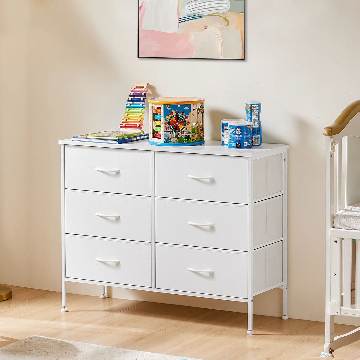 JHK Six Drawer Fabric Storage Nightstand For Bedroom