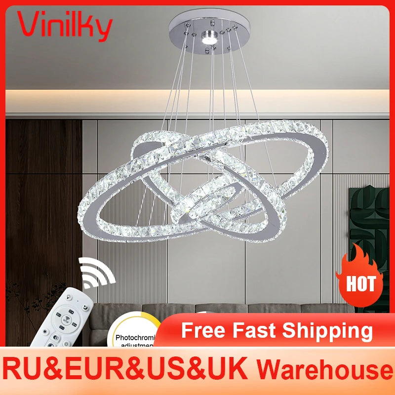 Vinilky Crystal LED Pendant Chandelier With Remote Control