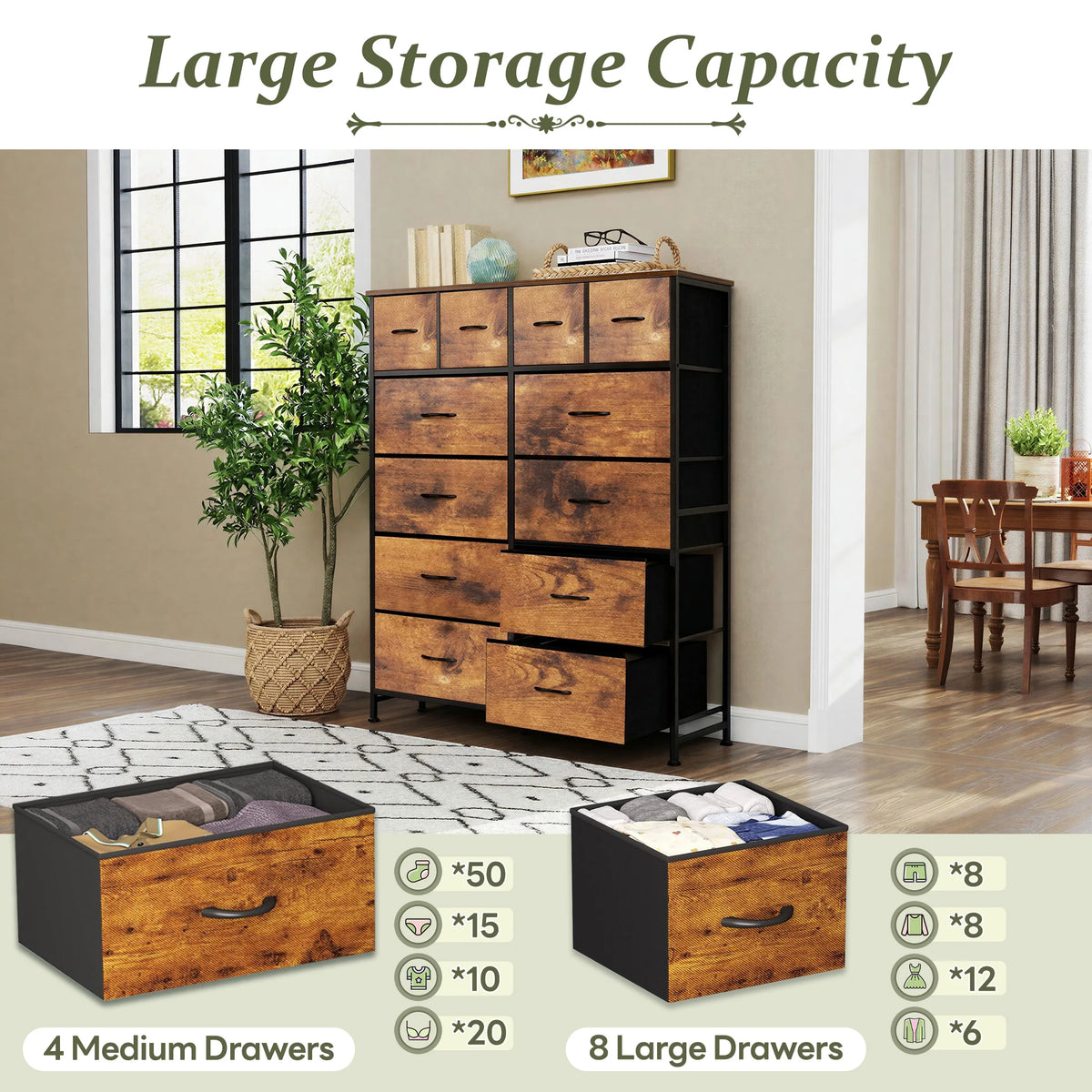 MCQ Fabric Drawer Storage Cabinet With Steel Frame And Wood Top