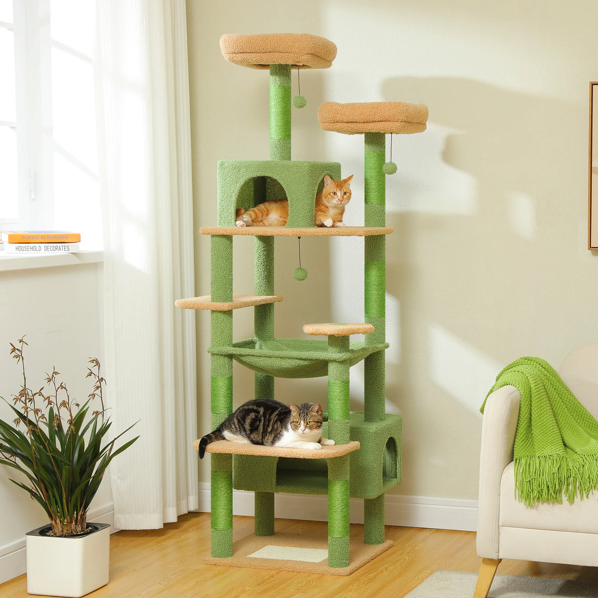 PEQULTI Multi-Level Cat Tree Tower With Scratching Posts And Hammock