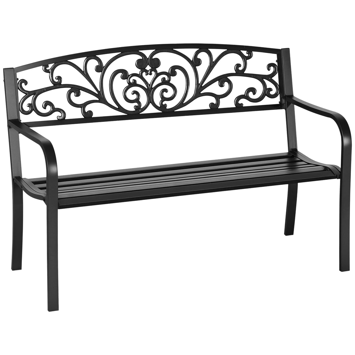 Patio Park Garden Bench Porch Path Chair Outdoor Lawn Garden Black 2 Seat