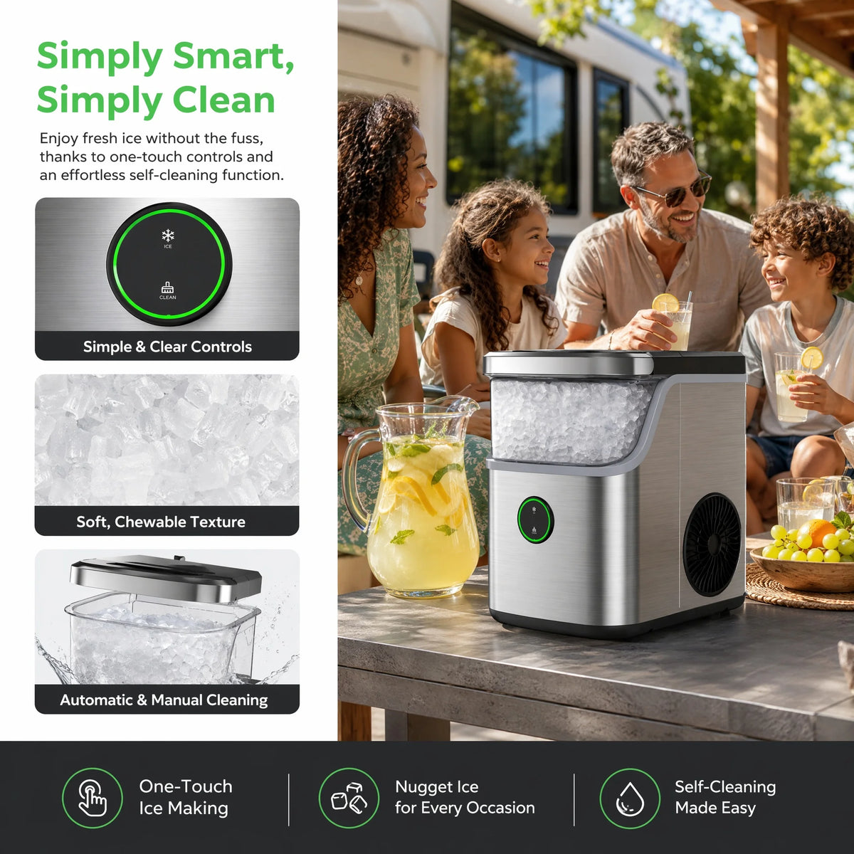 PHILERGO Countertop Nugget Ice Maker With Quiet Self Cleaning