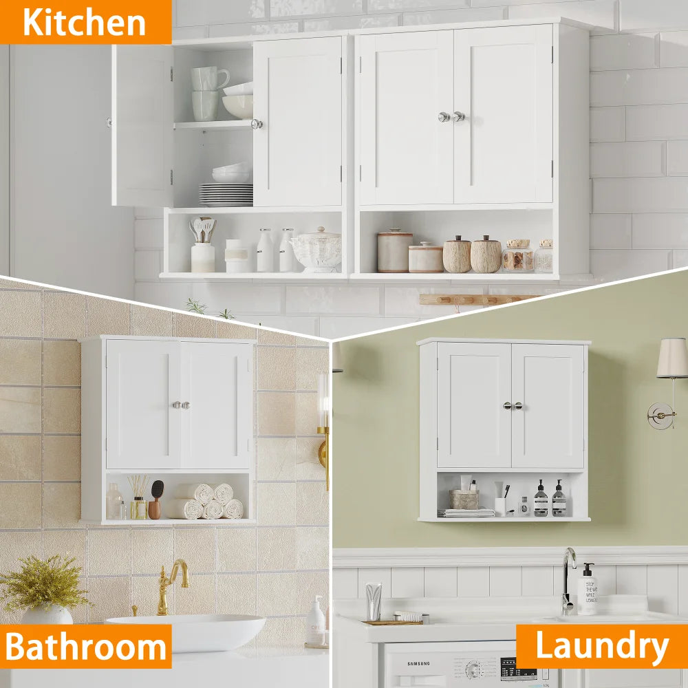Wall Mounted Bathroom Cabinet With Adjustable Shelves And Doors