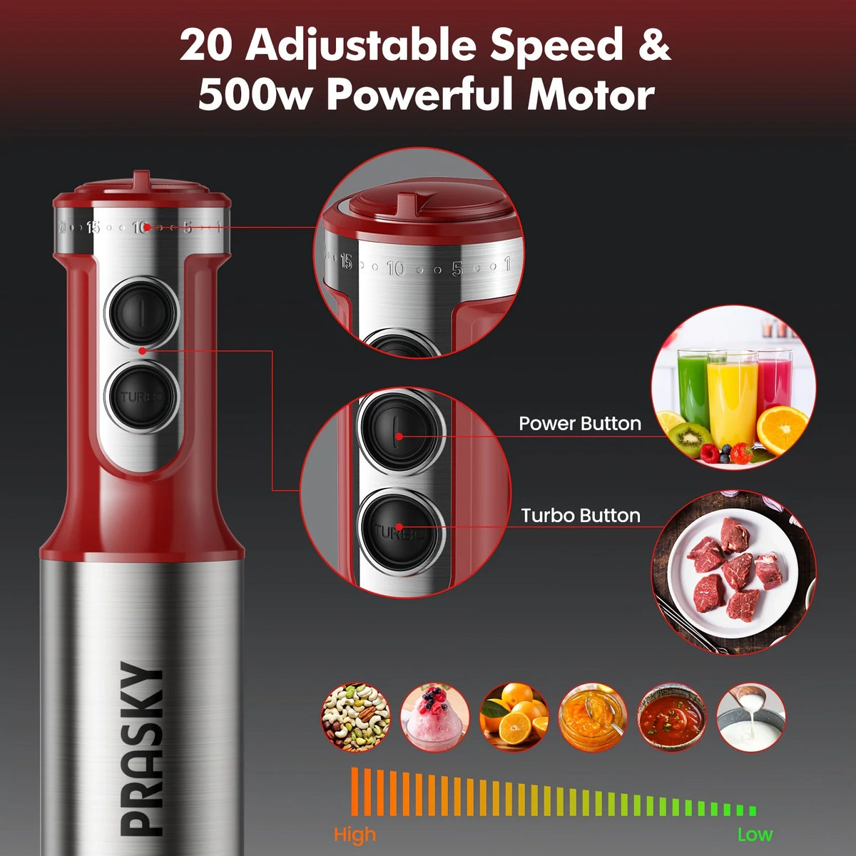 Prasky 5 In 1 Immersion Blender With Whisk And Chopper