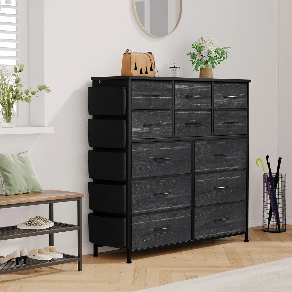 HiMISS 12 Drawer Fabric Storage Dresser With Metal Frame / Wood Top