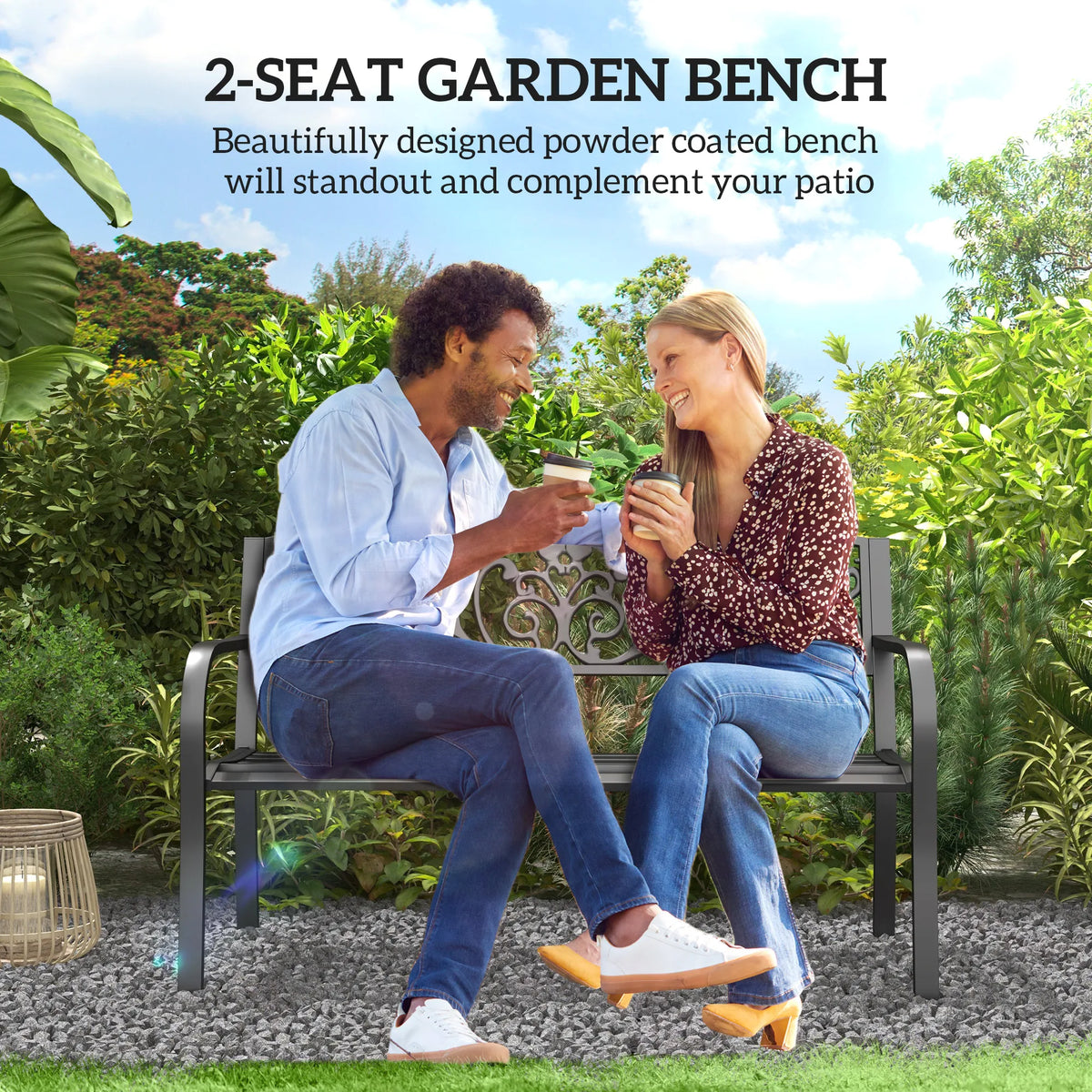 Patio Park Garden Bench Porch Path Chair Outdoor Lawn Garden Black 2 Seat