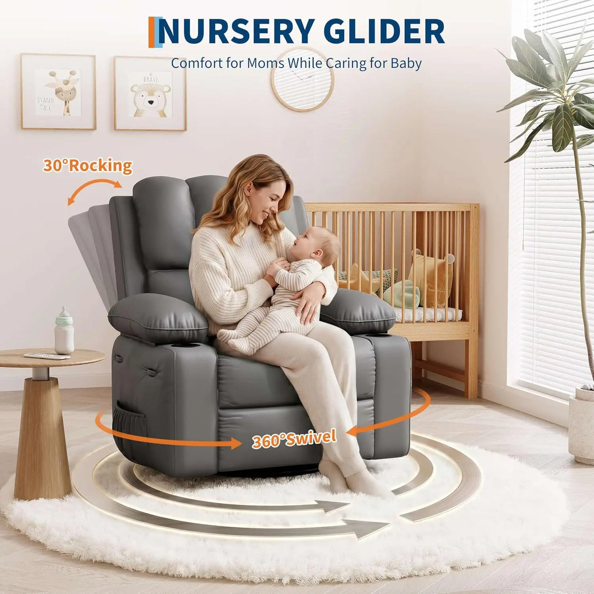 TACLEEKII Swivel Recliner Chair With Heat Massage And Cup Holders