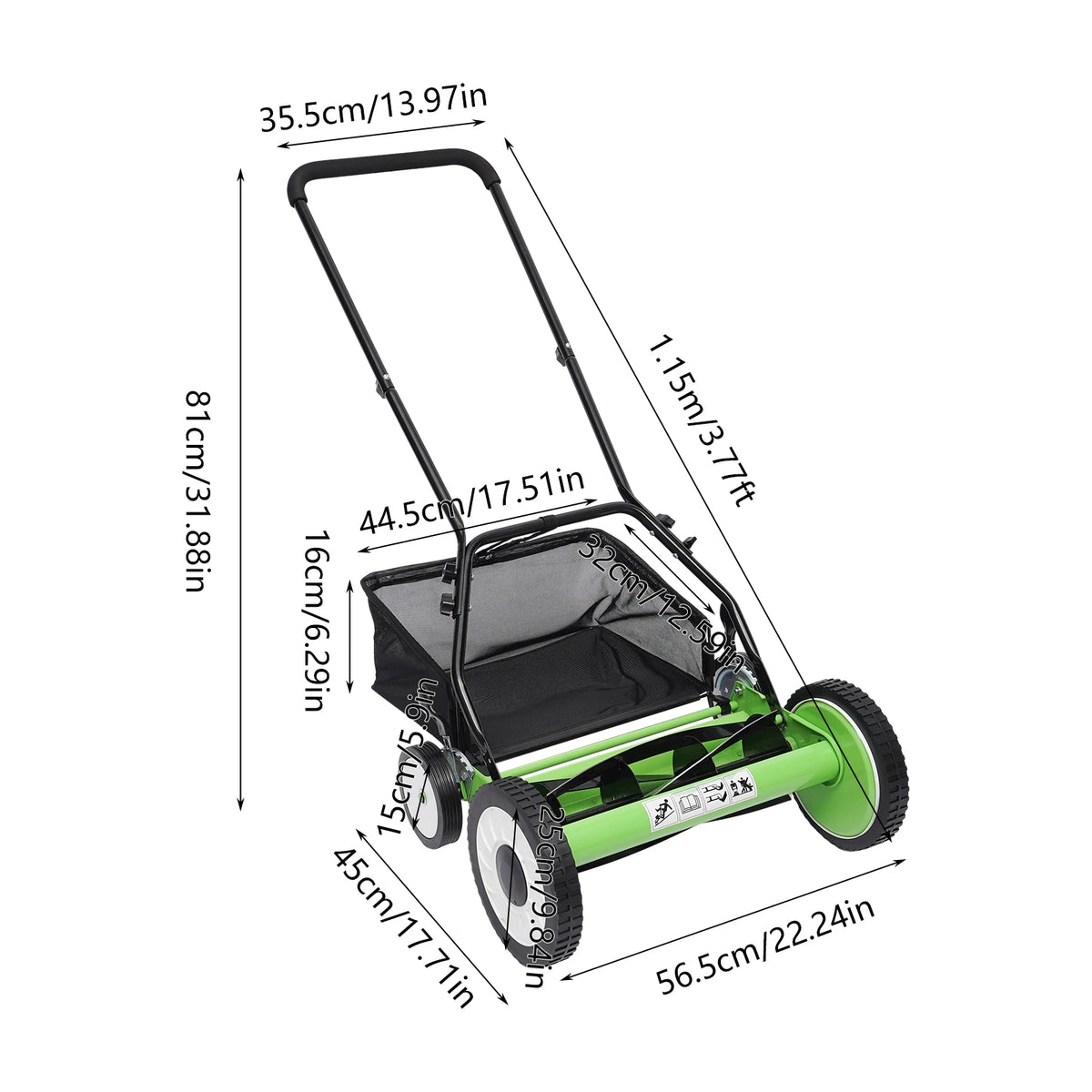 Bymaocar Manual Push Reel Lawn Mower With Removable Grass Catcher