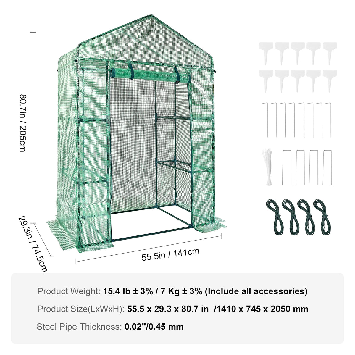 SucceBuy Walk-in Green House Greenhouse with Shelves High Strength PE Cover with Doors & Windows and Steel Frame for Planting