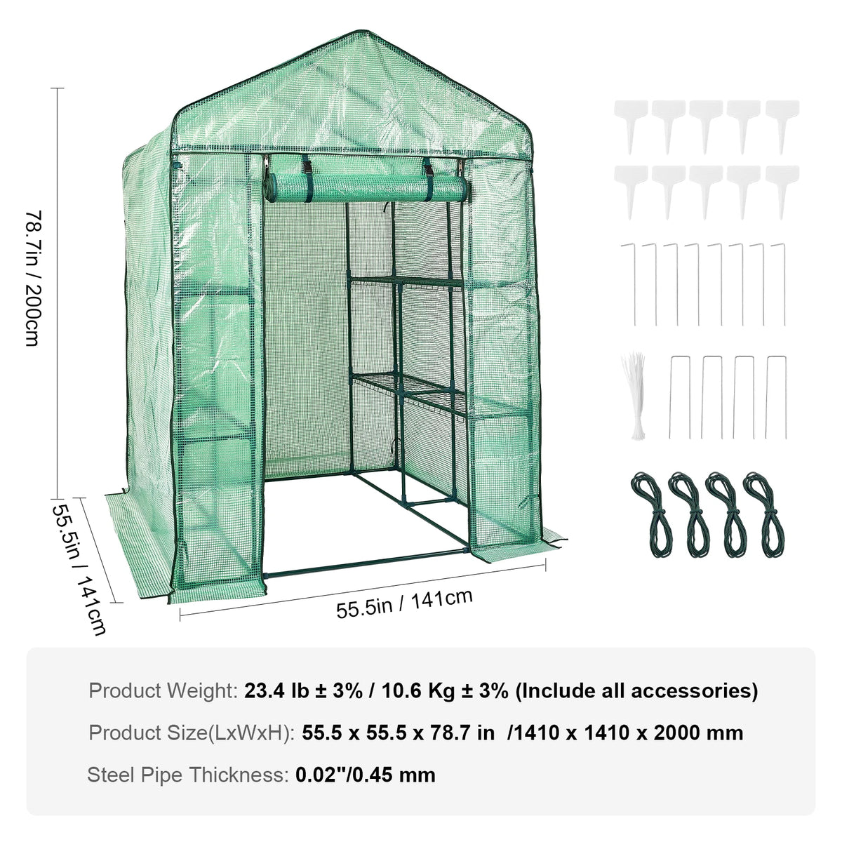 SucceBuy Walk-in Green House Greenhouse with Shelves High Strength PE Cover with Doors & Windows and Steel Frame for Planting