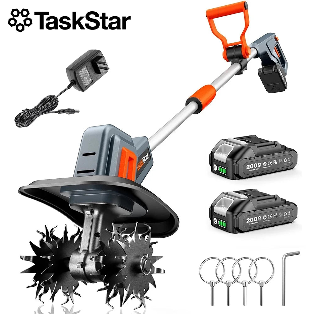 TaskStar Cordless Electric Garden Tiller Cultivator Soil Turning Tool