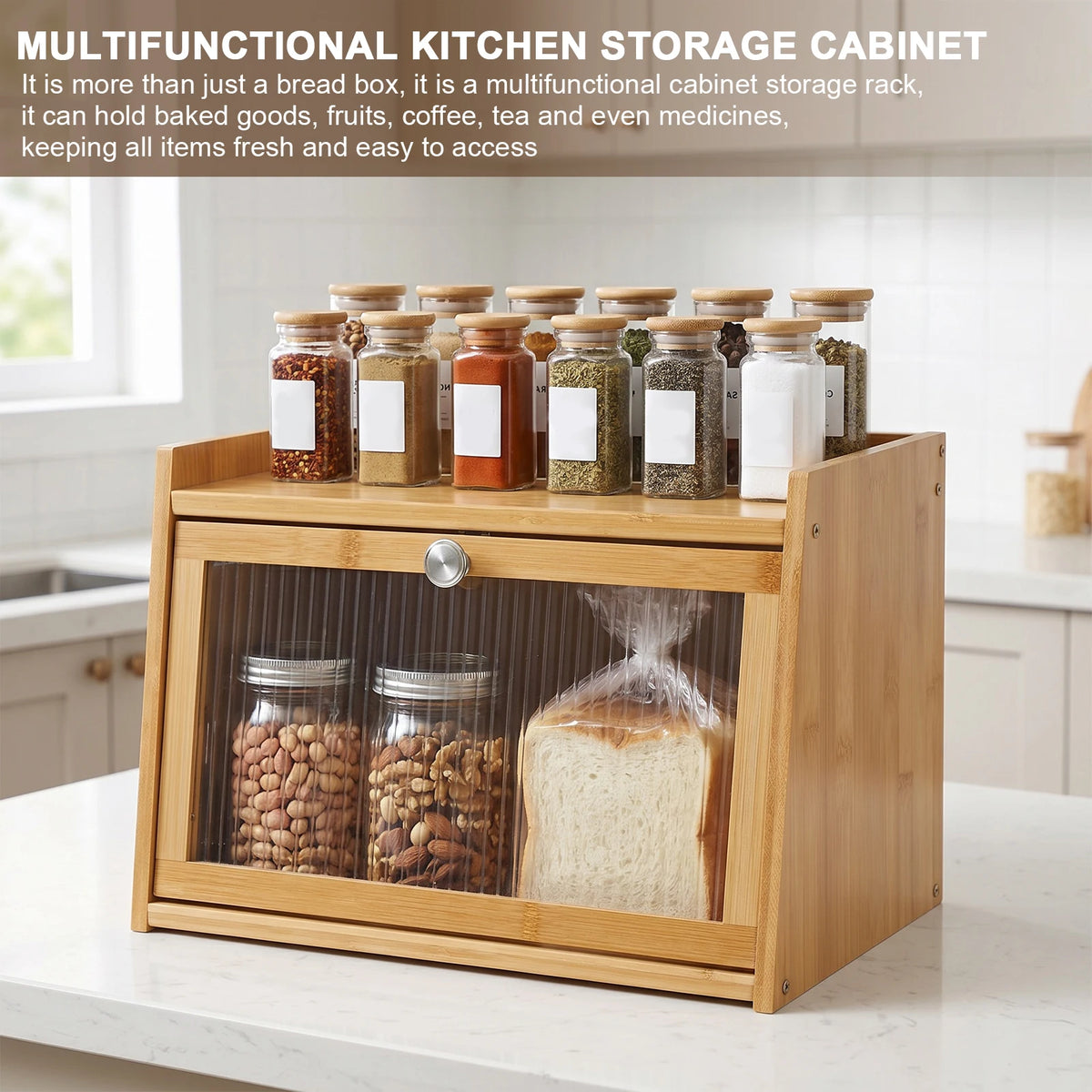 ATUOTIN Bamboo Bread Box With Clear Window And Easy Access