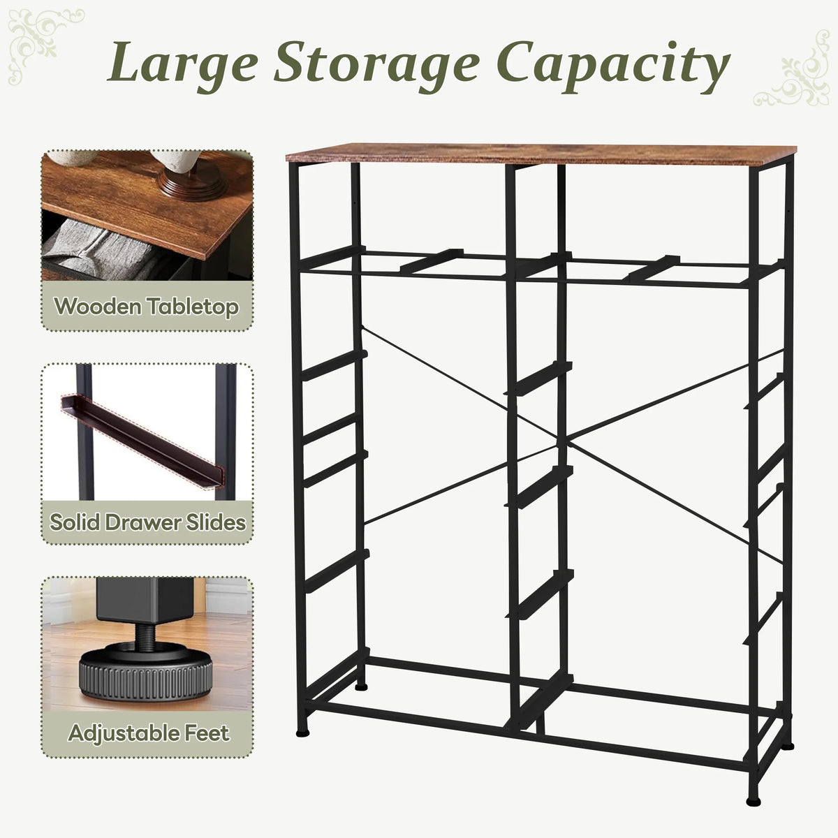 MCQ Fabric Drawer Storage Cabinet With Steel Frame And Wood Top