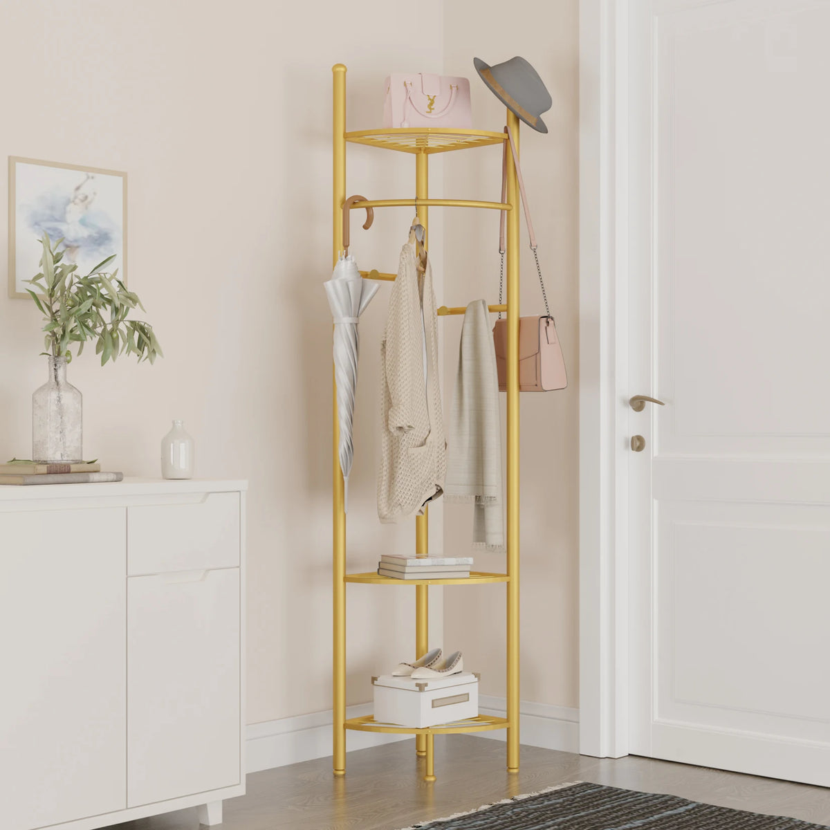 Freestanding Metal Coat Rack With Storage Shelf For Entryway