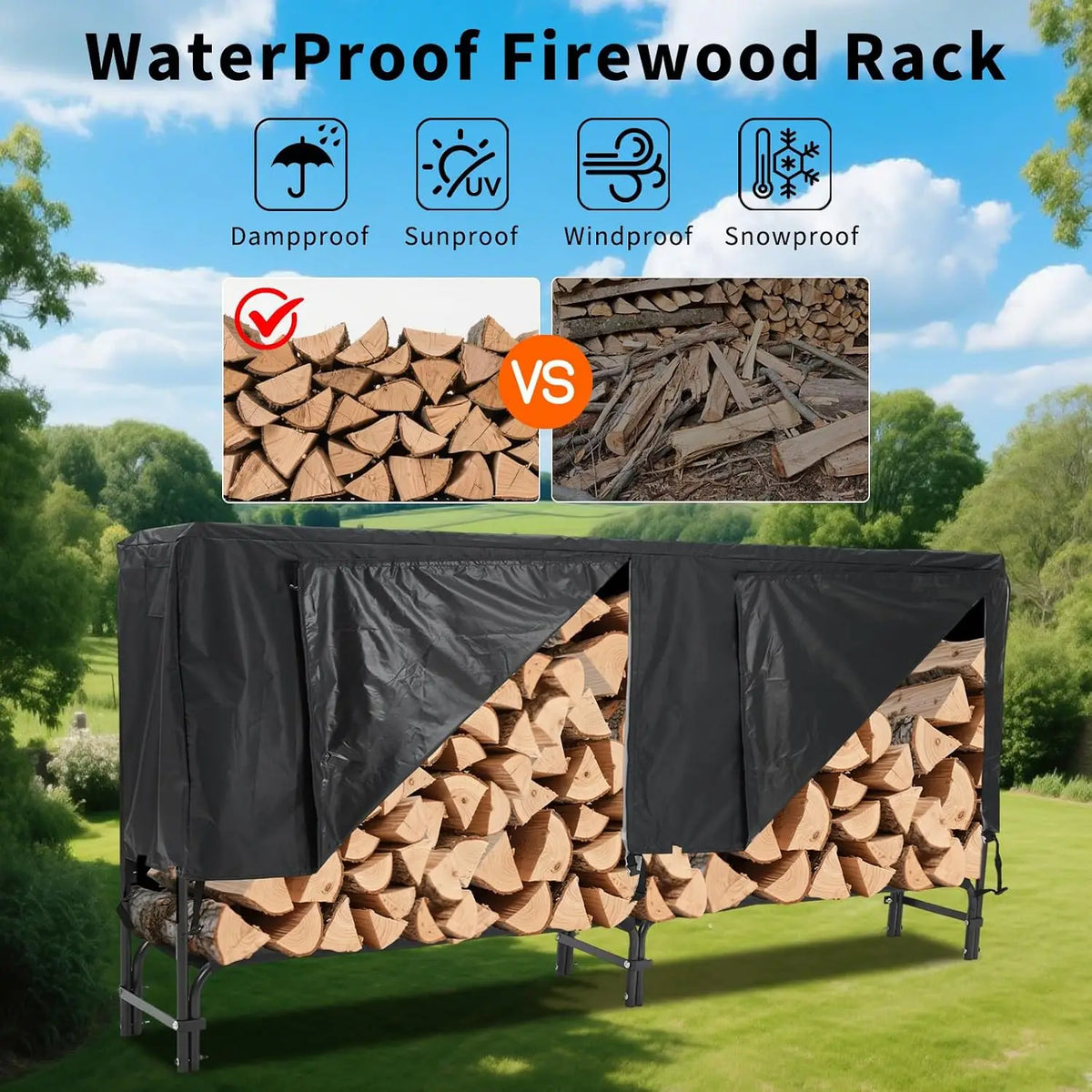Garvee Heavy Duty Firewood Rack With Waterproof Protective Cover