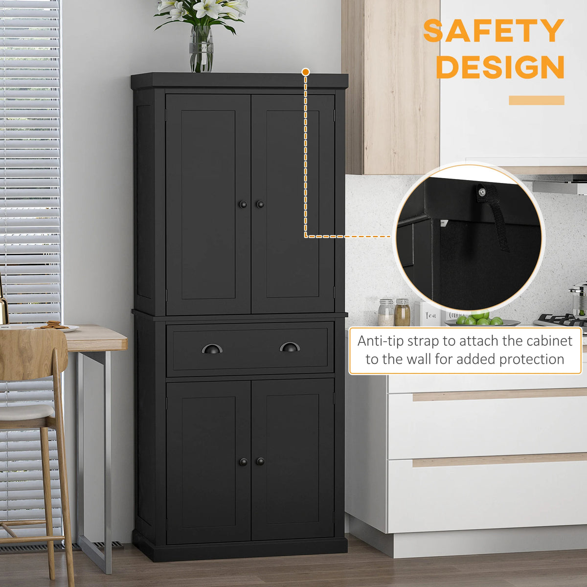 HOMCOM Traditional Kitchen Pantry Cabinet With Drawer And Adjustable Shelves