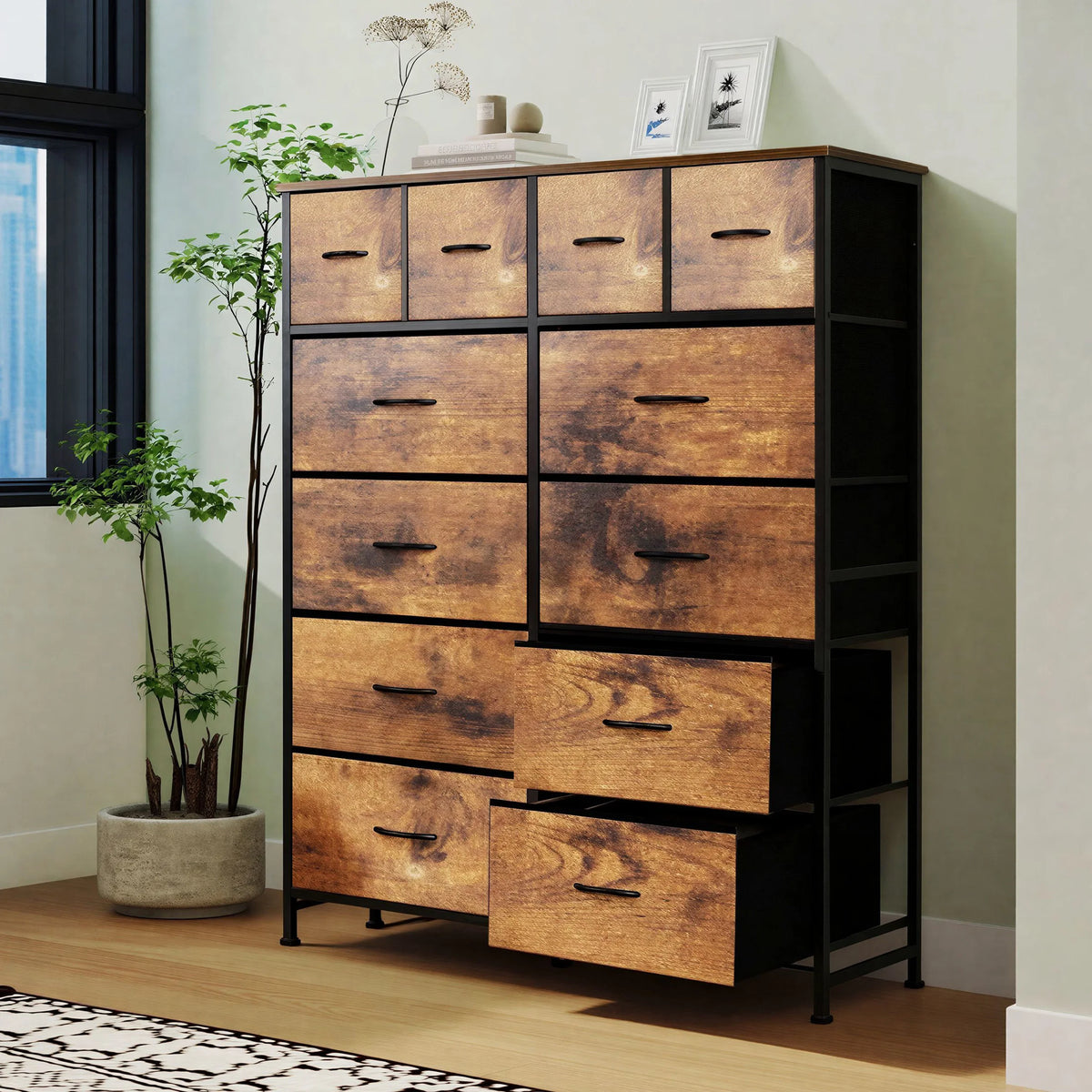 MCQ Fabric Drawer Storage Cabinet With Steel Frame And Wood Top