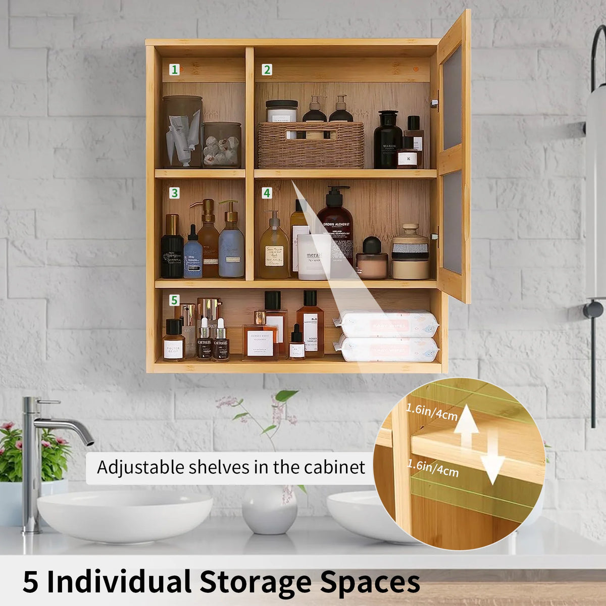 Bamboo Wall Mounted Medicine Cabinet With Mirror And Open Shelves