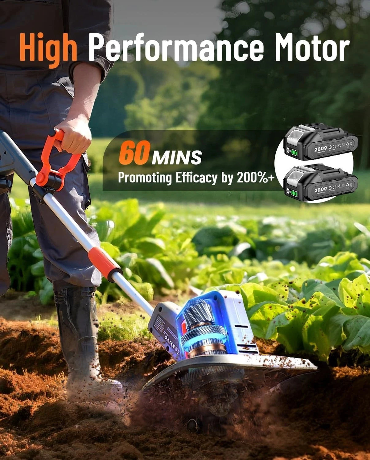 TaskStar Cordless Electric Garden Tiller Cultivator Soil Turning Tool