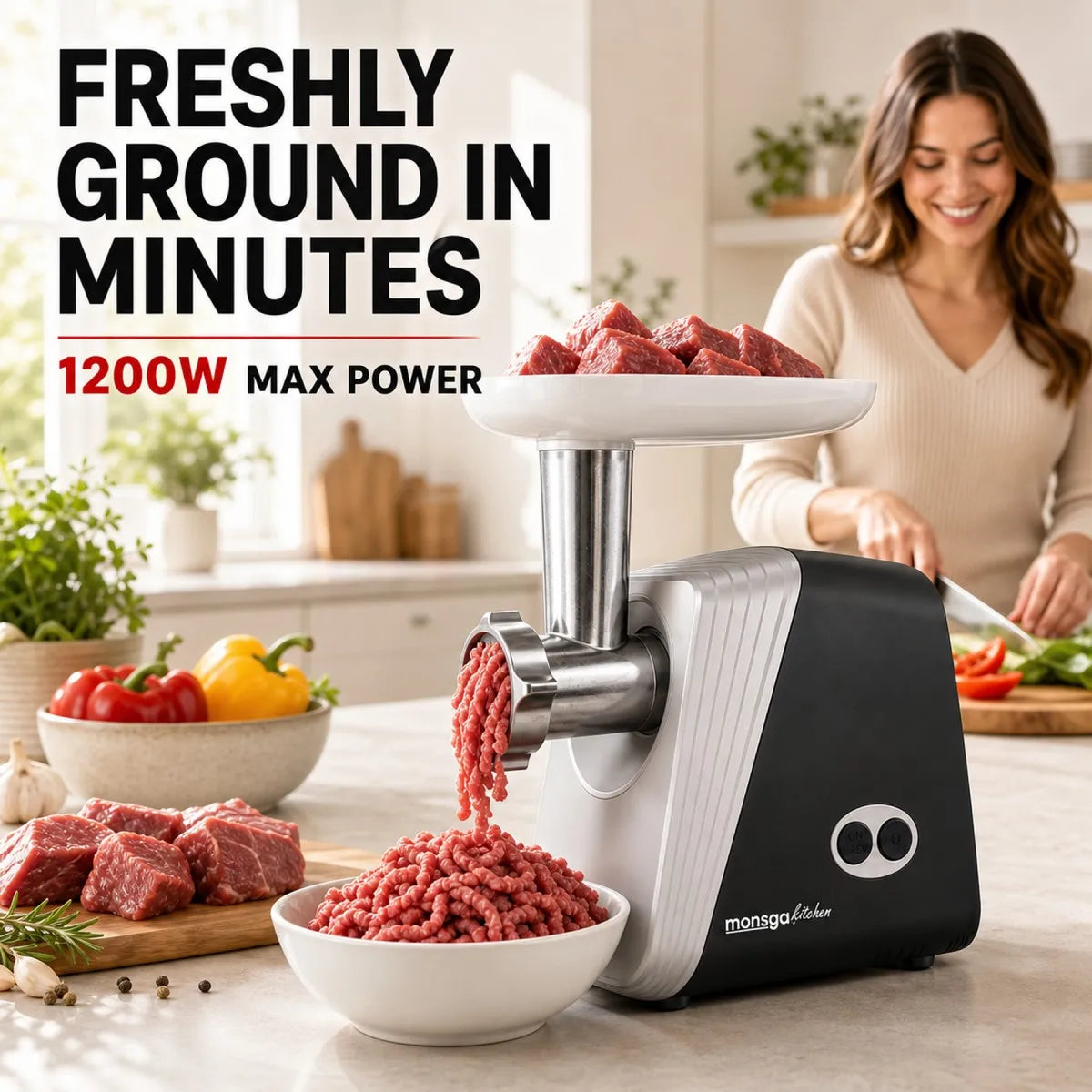 erabros G100 Electric Meat Grinder With Sausage Stuffer Attachments