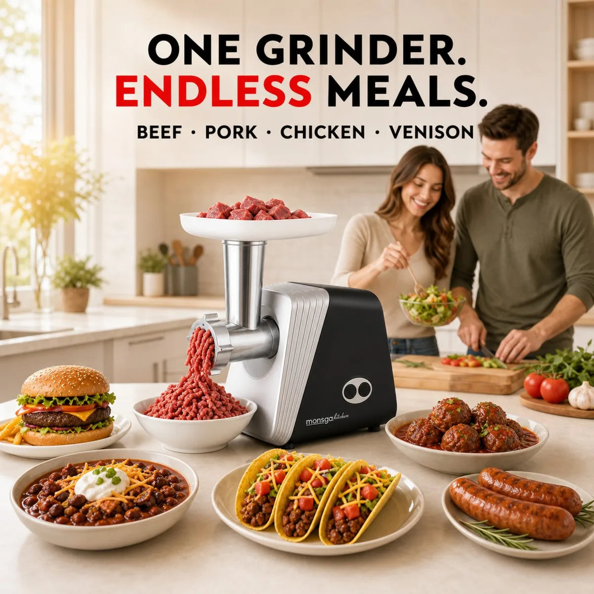 erabros G100 Electric Meat Grinder With Sausage Stuffer Attachments