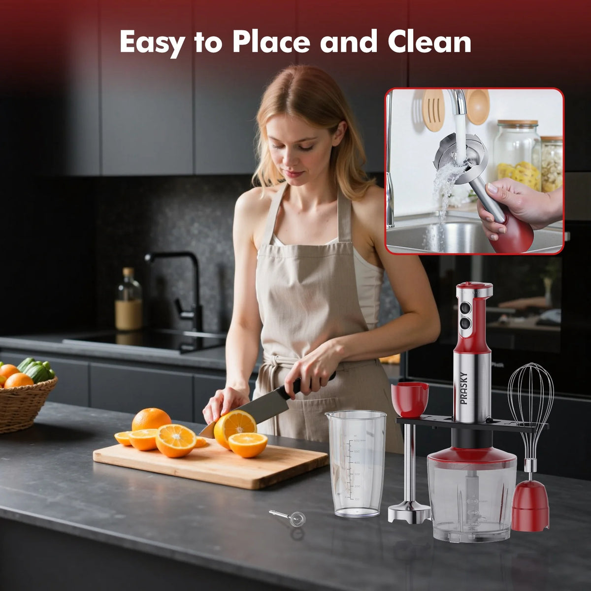 Prasky 5 In 1 Immersion Blender With Whisk And Chopper