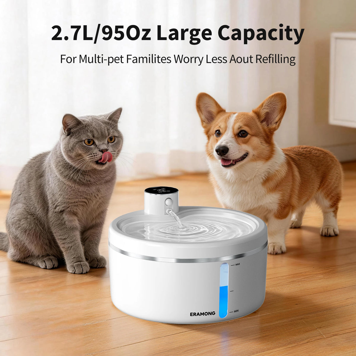 ERAMONG Wireless Cat Water Fountain With Quiet Auto Sensor