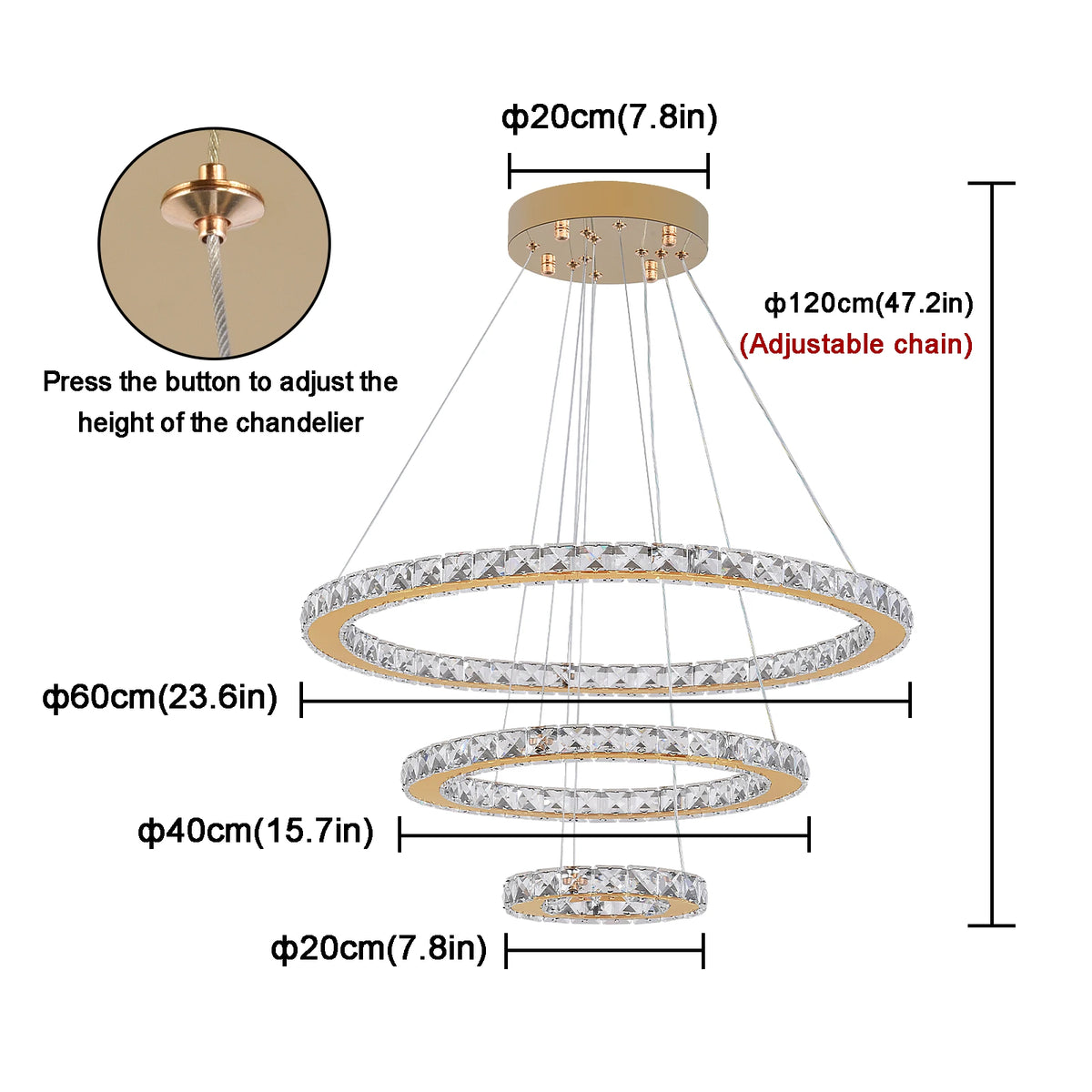 Vinilky Crystal LED Pendant Chandelier With Remote Control