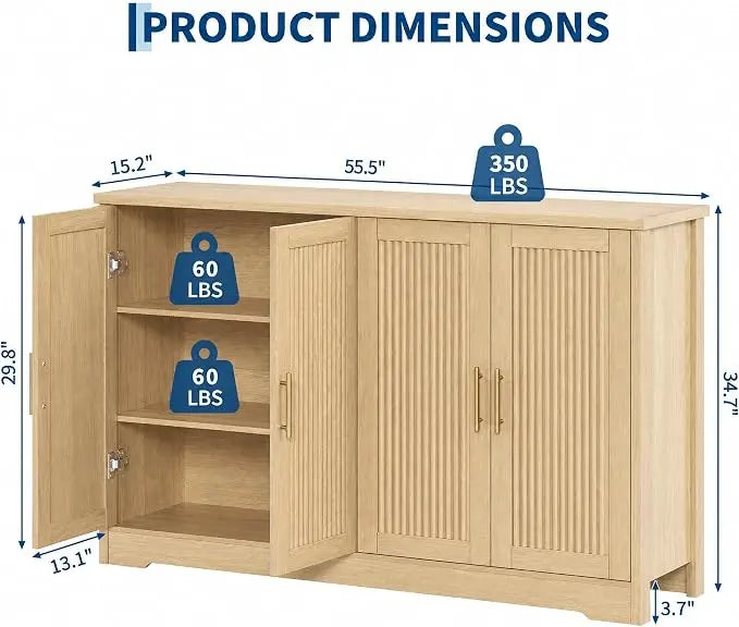 GiggleZone Fluted Sideboard Buffet Cabinet for Dining Room Storage