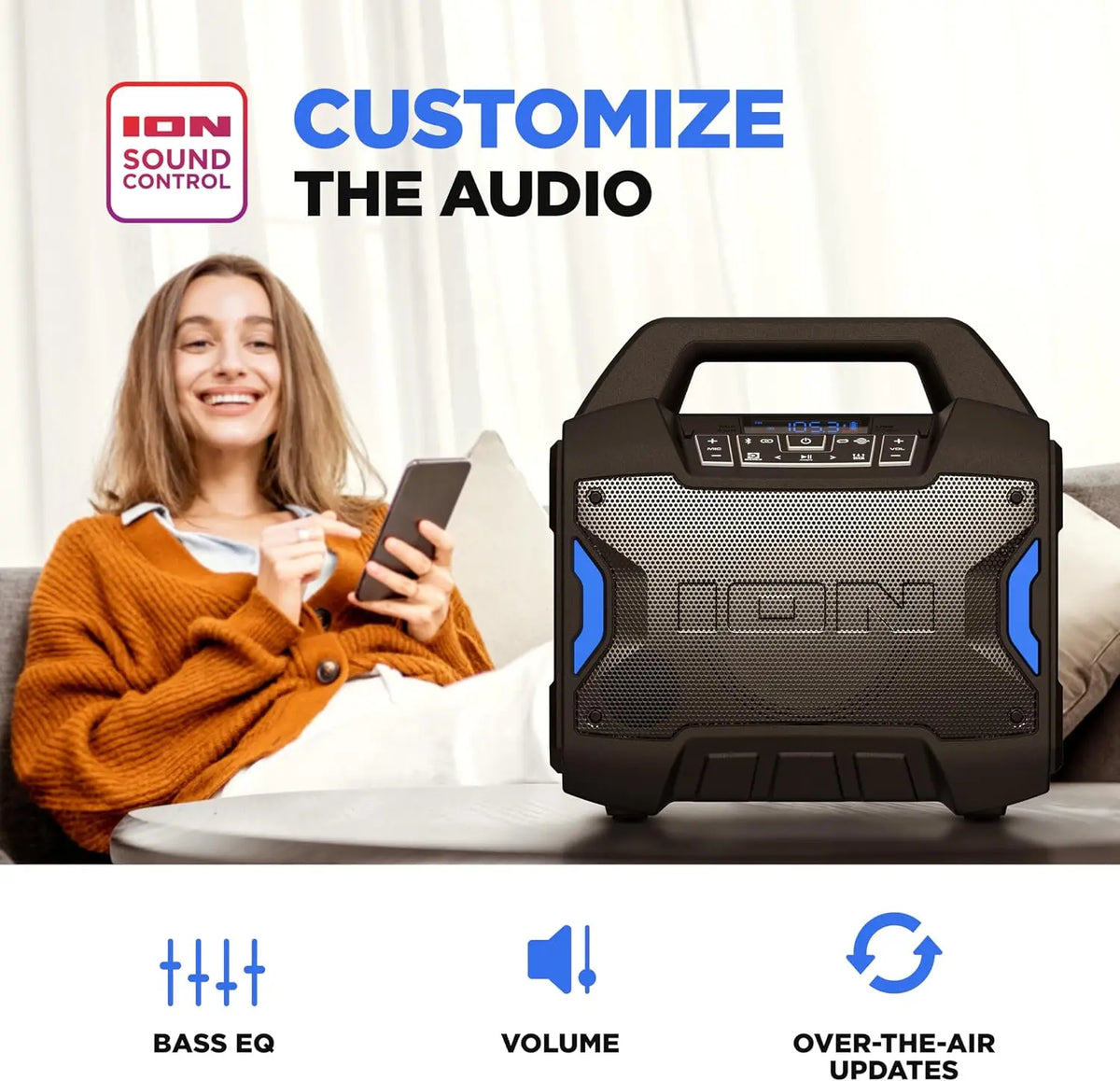 Portable Outdoor Bluetooth Speaker, 60W, Water-Resistant, with Radio, Mic Input, USB Charging, Stereo Pairing, Bass Boost & App Control - Ideal for Parties and Outdoor Events