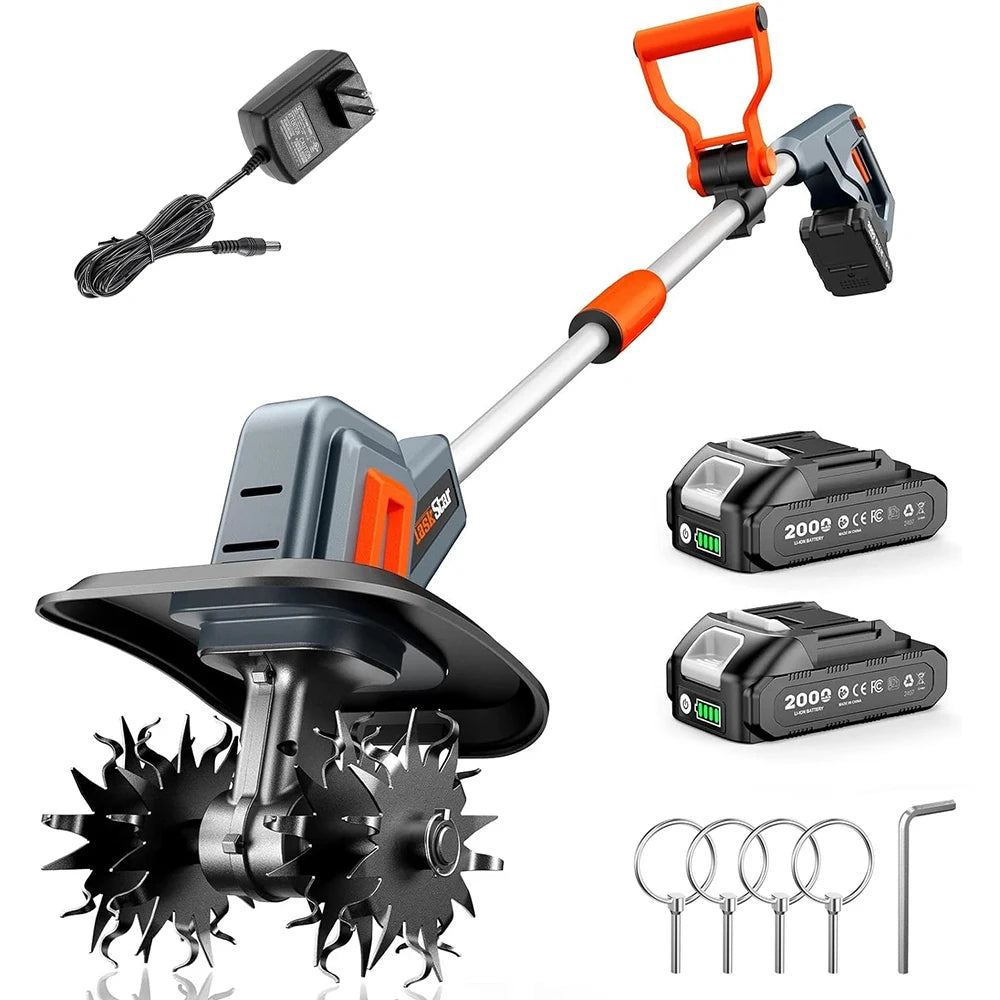 TaskStar Cordless Electric Garden Tiller Cultivator Soil Turning Tool