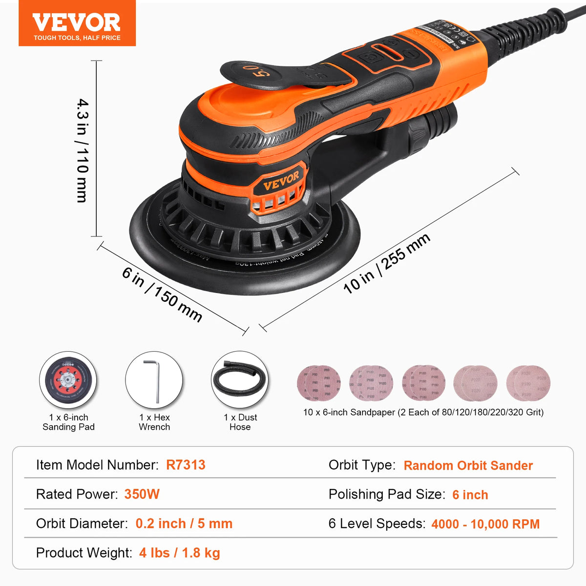 SucceBuy Brushless Random Orbital Sander for Woodworking and Detail Sanding
