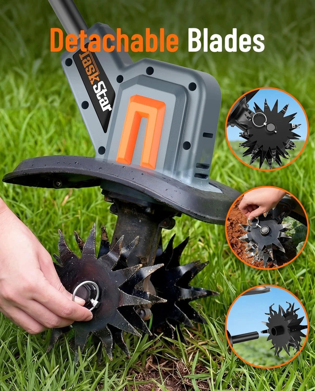 TaskStar Cordless Electric Garden Tiller Cultivator Soil Turning Tool