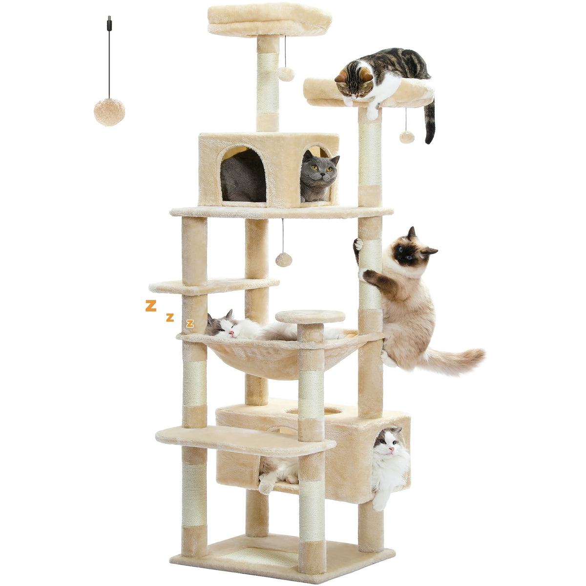 PEQULTI Multi-Level Cat Tree Tower With Scratching Posts And Hammock