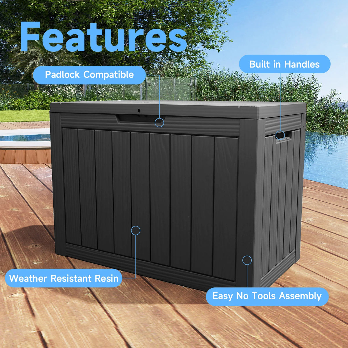 Waterproof Lockable Resin Outdoor Storage Box for Patio and Garden Storage