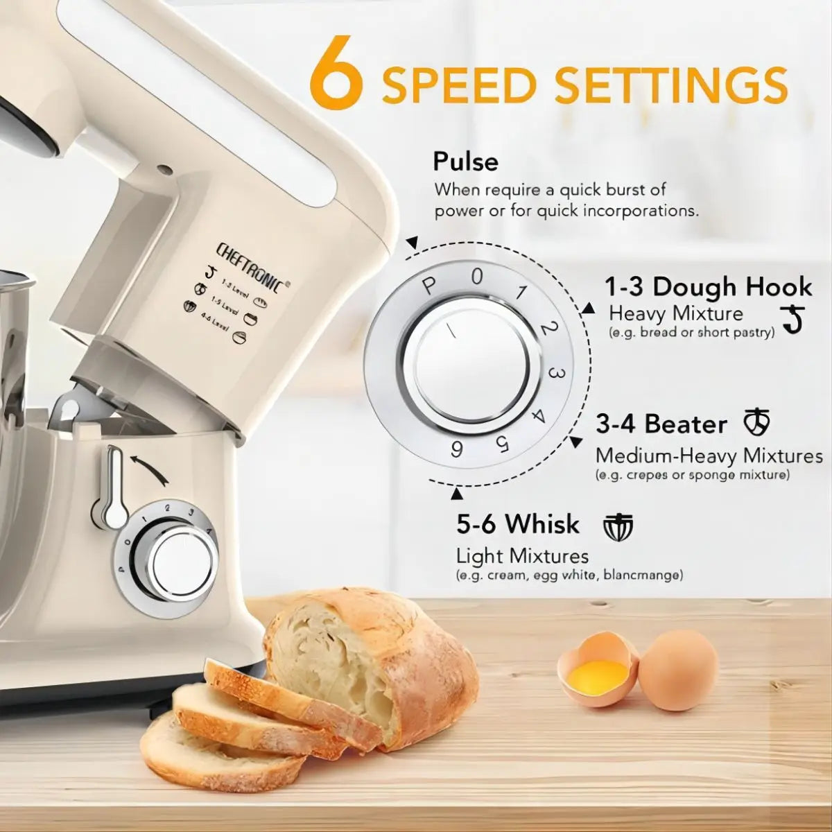 Cheftronic Tilt Head Electric Stand Mixer With Dough Hook