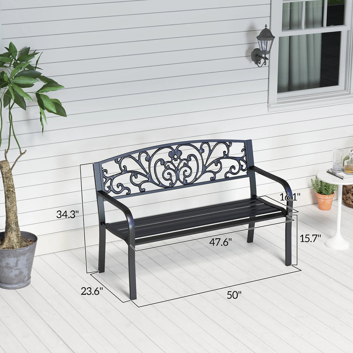 Patio Park Garden Bench Porch Path Chair Outdoor Lawn Garden Black 2 Seat