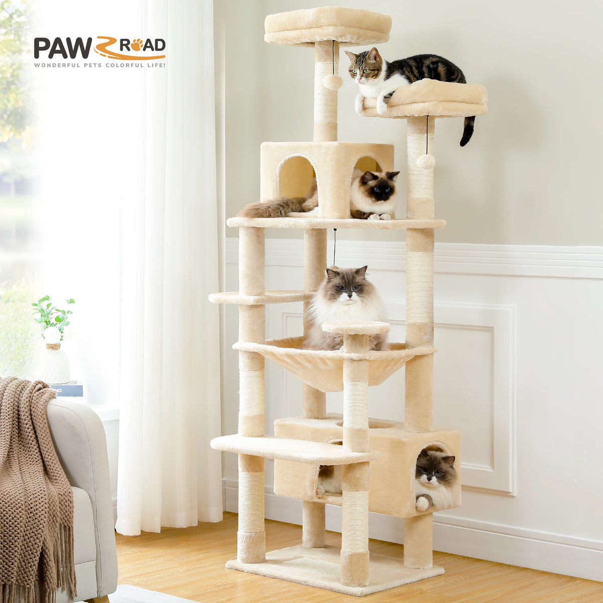 PEQULTI Multi-Level Cat Tree Tower With Scratching Posts And Hammock