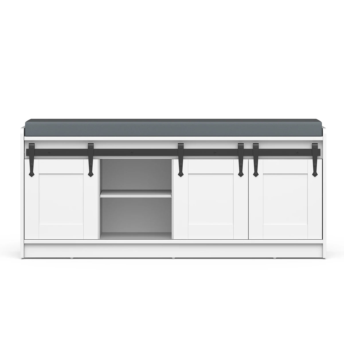 TinyNest Shoe Storage Bench With Padded Seat And Sliding Doors