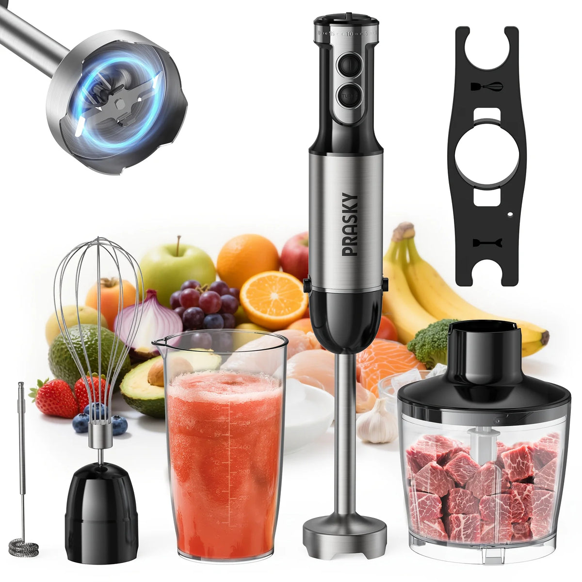 Prasky 5 In 1 Immersion Blender With Whisk And Chopper