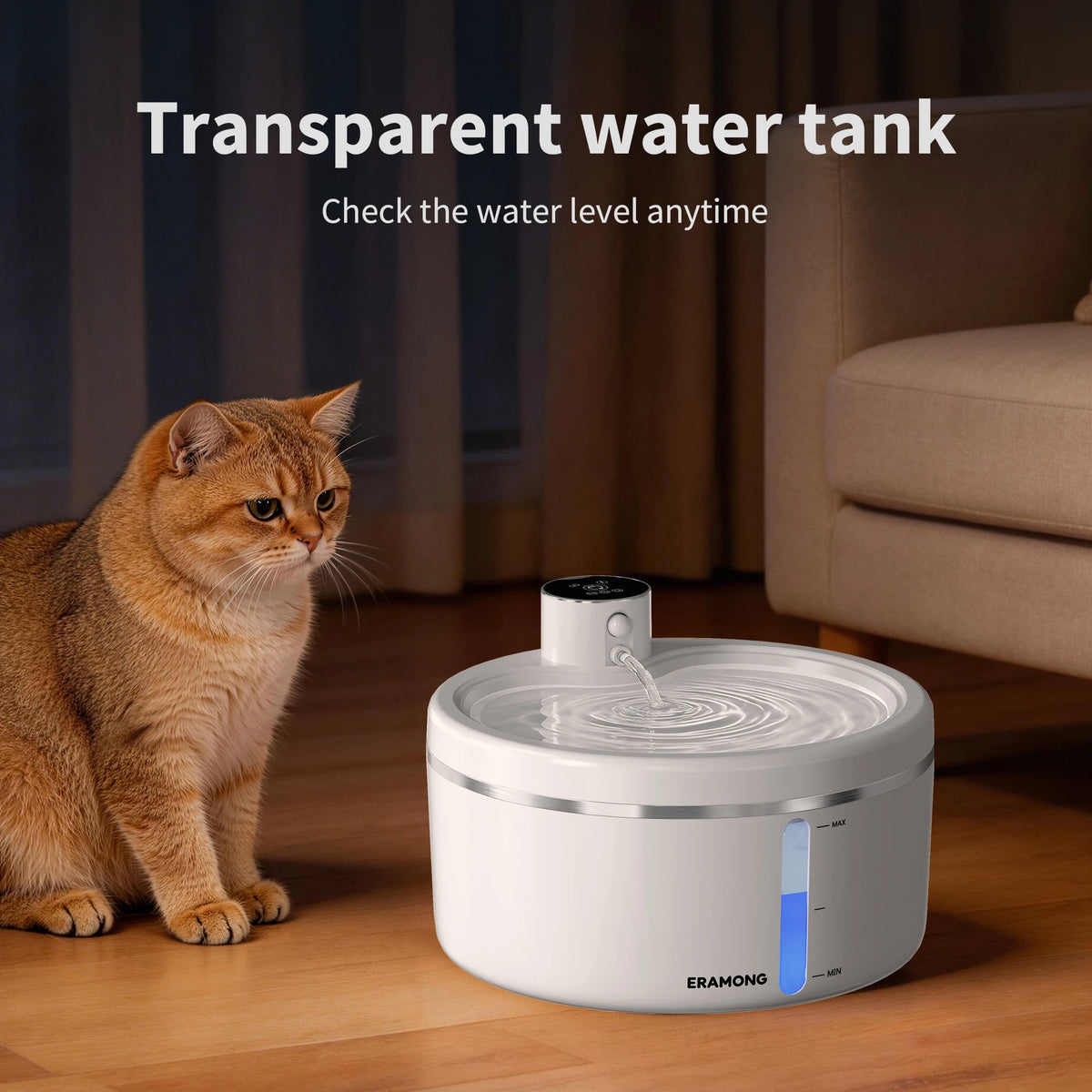 ERAMONG Wireless Cat Water Fountain With Quiet Auto Sensor