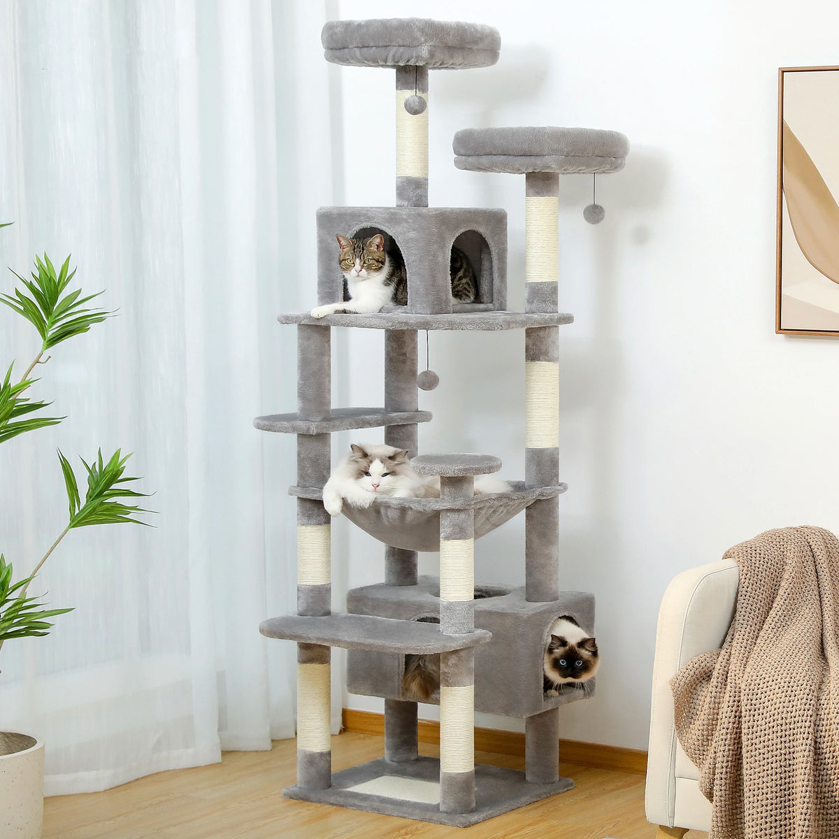PEQULTI Multi-Level Cat Tree Tower With Scratching Posts And Hammock
